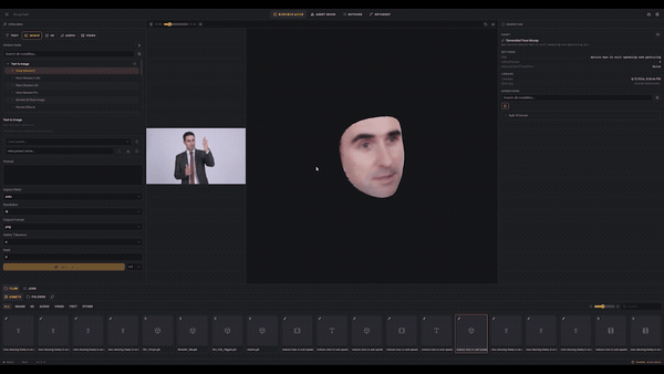 A video of a person talking next to a 3D face model live-tracking their expression.